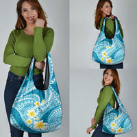 Plumeria Polynesian Sky Blue Glitter Pattern Grocery Bag