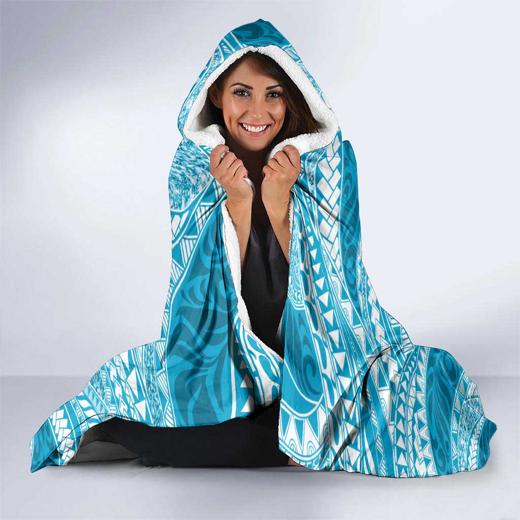 Plumeria Polynesian Sky Blue Glitter Pattern Hooded Blanket