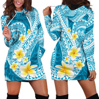 Plumeria Polynesian Sky Blue Glitter Pattern Hoodie Dress