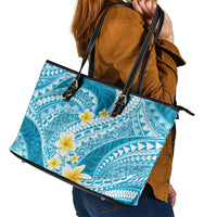 Plumeria Polynesian Sky Blue Glitter Pattern Leather Tote Bag LT01 - Polynesian Pride