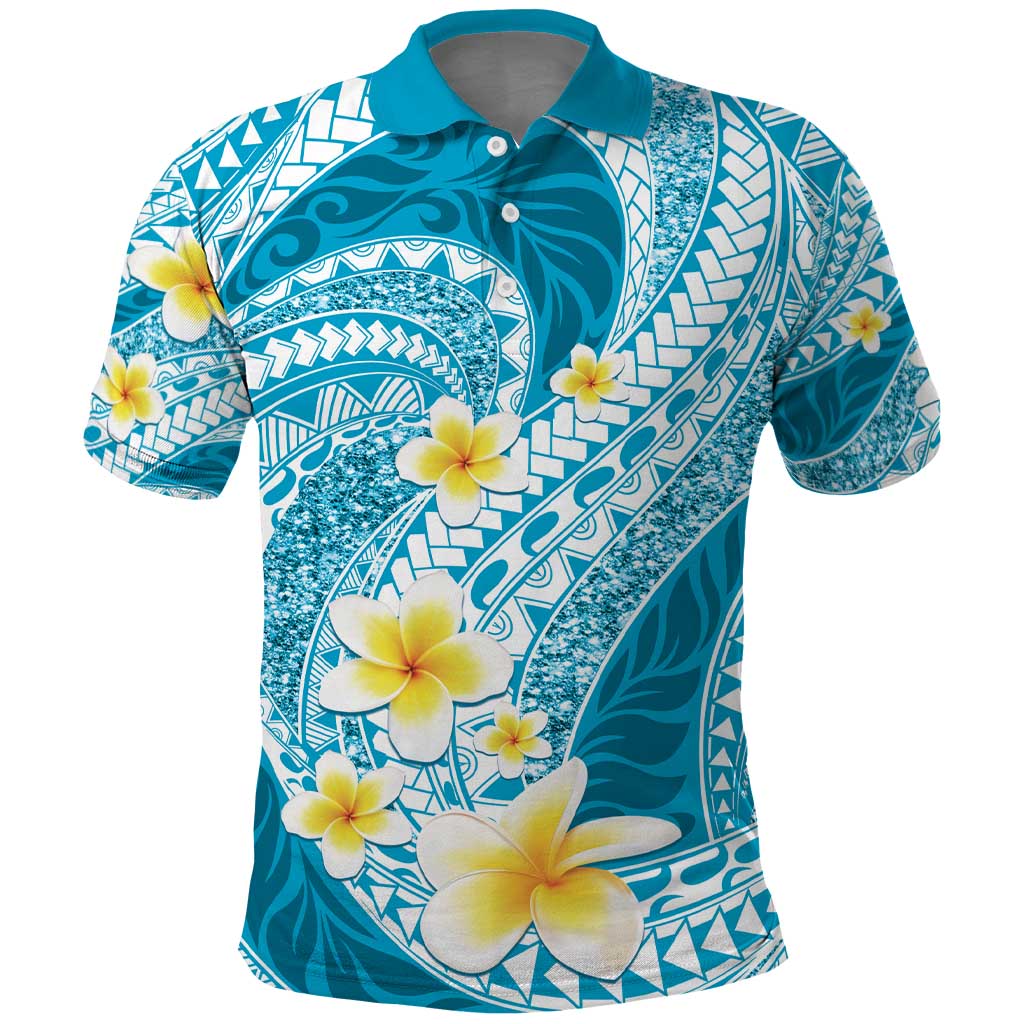 Plumeria Polynesian Sky Blue Glitter Pattern Polo Shirt LT01 Sky Blue - Polynesian Pride