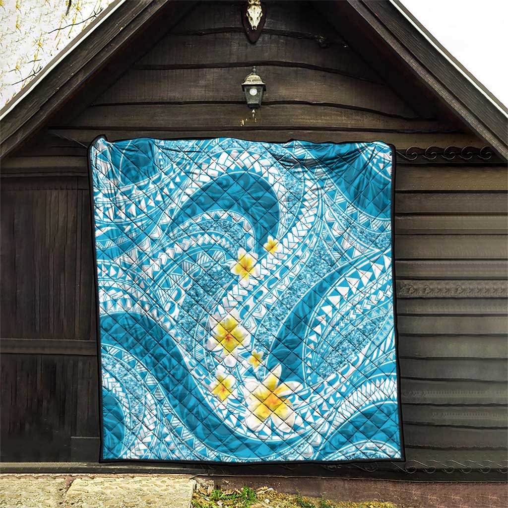 Plumeria Polynesian Sky Blue Glitter Pattern Quilt LT01 - Polynesian Pride