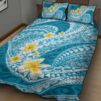 Plumeria Polynesian Sky Blue Glitter Pattern Quilt Bed Set