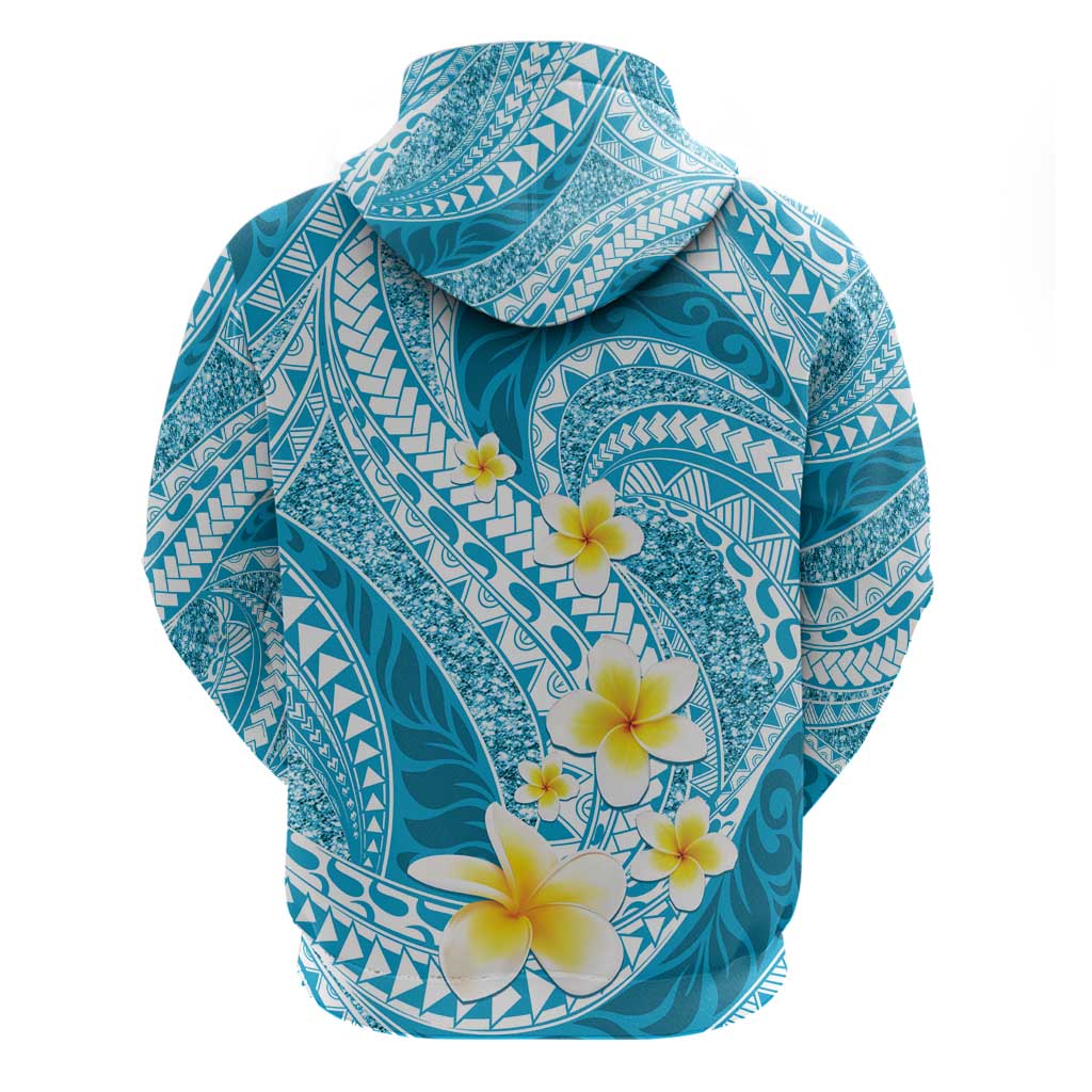 Plumeria Polynesian Sky Blue Glitter Pattern Zip Hoodie