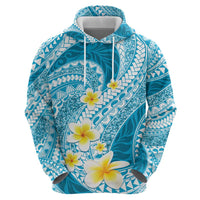 Plumeria Polynesian Sky Blue Glitter Pattern Zip Hoodie