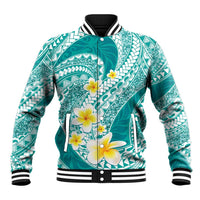 Plumeria Polynesian Teal Glitter Pattern Baseball Jacket