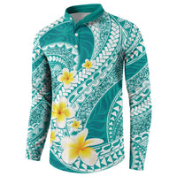 Plumeria Polynesian Teal Glitter Pattern Button Sweatshirt LT01 - Polynesian Pride