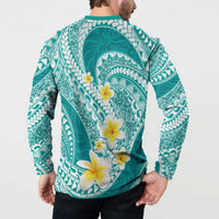 Plumeria Polynesian Teal Glitter Pattern Button Sweatshirt LT01 - Polynesian Pride