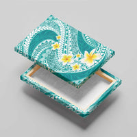 Plumeria Polynesian Teal Glitter Pattern Canvas Wall Art