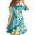 Plumeria Polynesian Teal Glitter Pattern Family Matching Off The Shoulder Long Sleeve Dress and Hawaiian Shirt