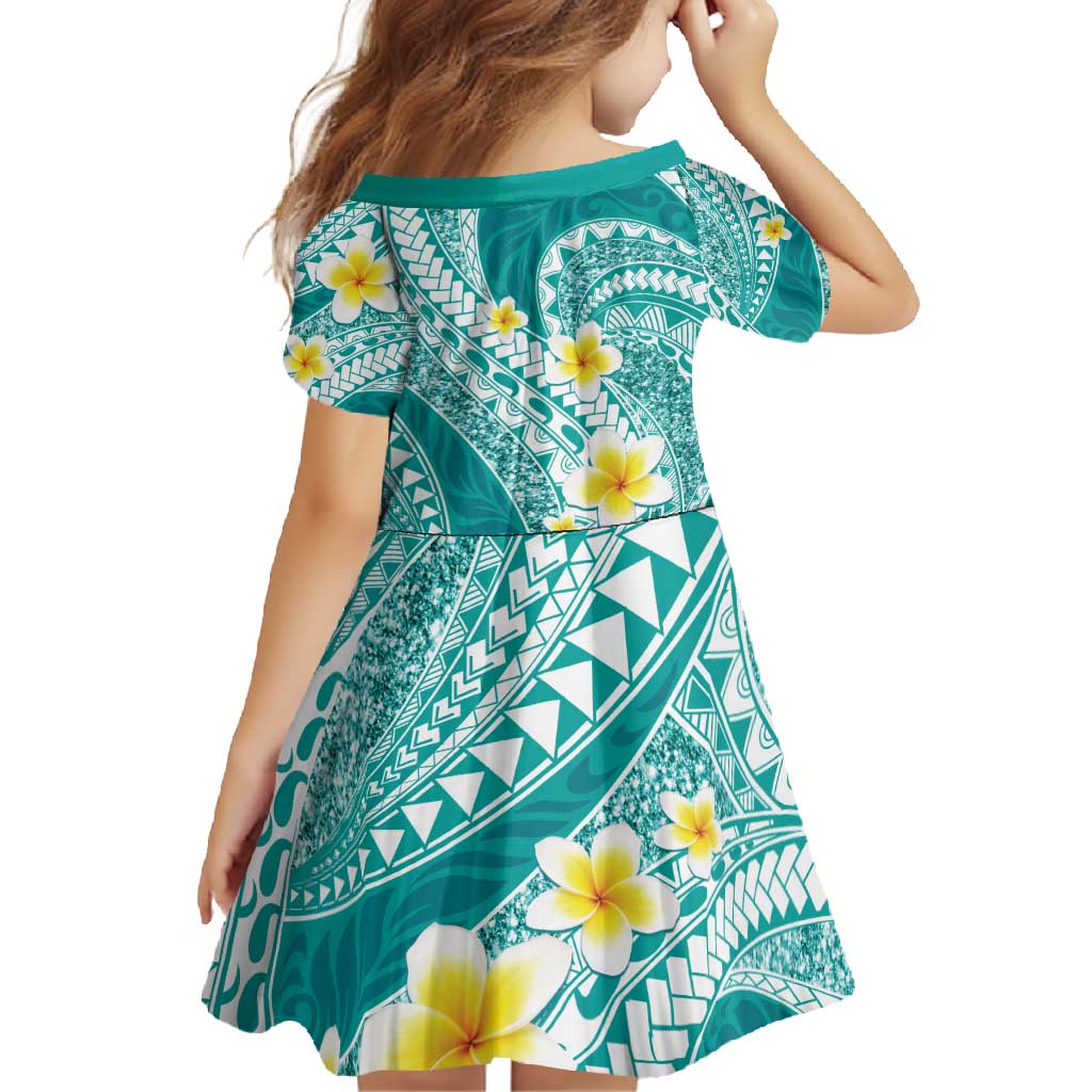 Plumeria Polynesian Teal Glitter Pattern Family Matching Off Shoulder Maxi Dress and Hawaiian Shirt LT01 - Polynesian Pride
