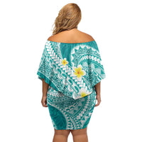 Plumeria Polynesian Teal Glitter Pattern Family Matching Off Shoulder Short Dress and Hawaiian Shirt LT01 - Polynesian Pride