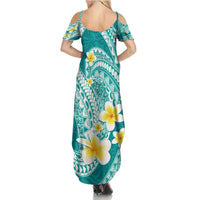 Plumeria Polynesian Teal Glitter Pattern Family Matching Summer Maxi Dress and Hawaiian Shirt LT01 - Polynesian Pride