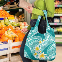 Plumeria Polynesian Teal Glitter Pattern Grocery Bag