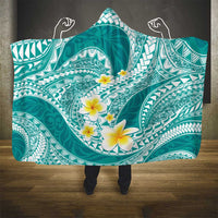 Plumeria Polynesian Teal Glitter Pattern Hooded Blanket