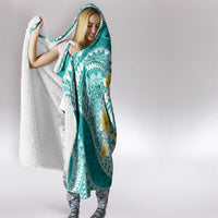 Plumeria Polynesian Teal Glitter Pattern Hooded Blanket