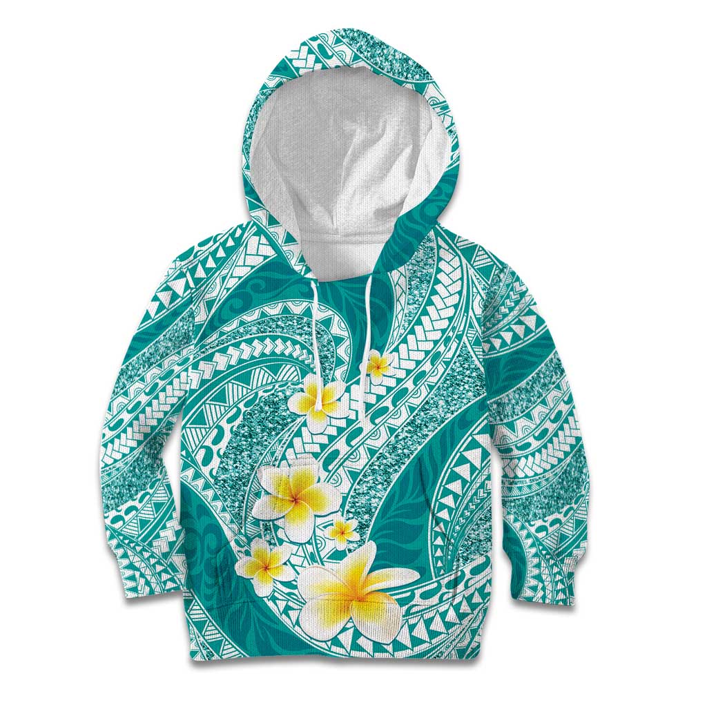 Plumeria Polynesian Teal Glitter Pattern Kid Hoodie