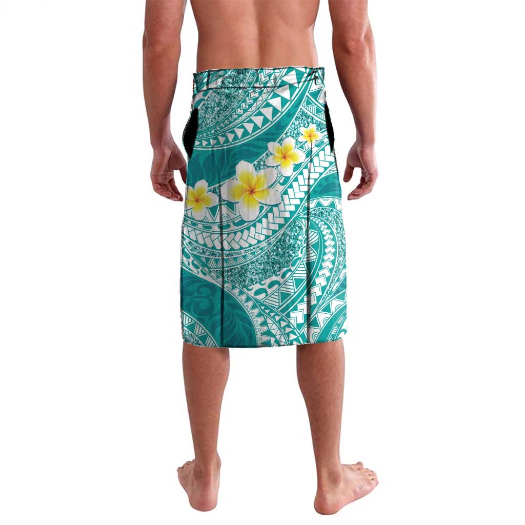 Plumeria Polynesian Teal Glitter Pattern Lavalava