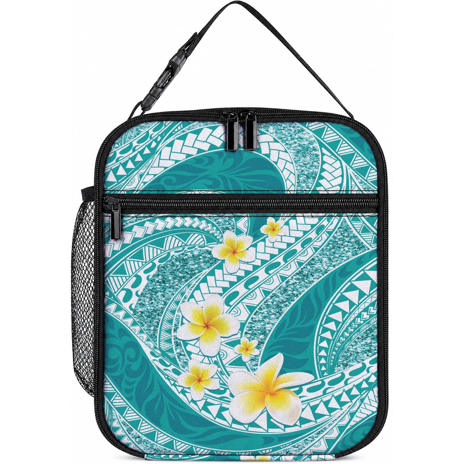 Plumeria Polynesian Teal Glitter Pattern Lunch Bag LT01 10.2 × 8.3 × 4.3 inch Teal - Polynesian Pride