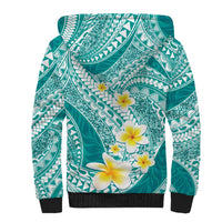 Plumeria Polynesian Teal Glitter Pattern Sherpa Hoodie