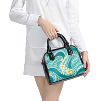Plumeria Polynesian Teal Glitter Pattern Shoulder Handbag