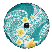 Plumeria Polynesian Teal Glitter Pattern Spare Tire Cover