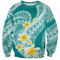 Plumeria Polynesian Teal Glitter Pattern Sweatshirt LT01 Unisex Teal - Polynesian Pride
