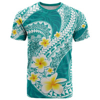 Plumeria Polynesian Teal Glitter Pattern T Shirt LT01 Teal - Polynesian Pride