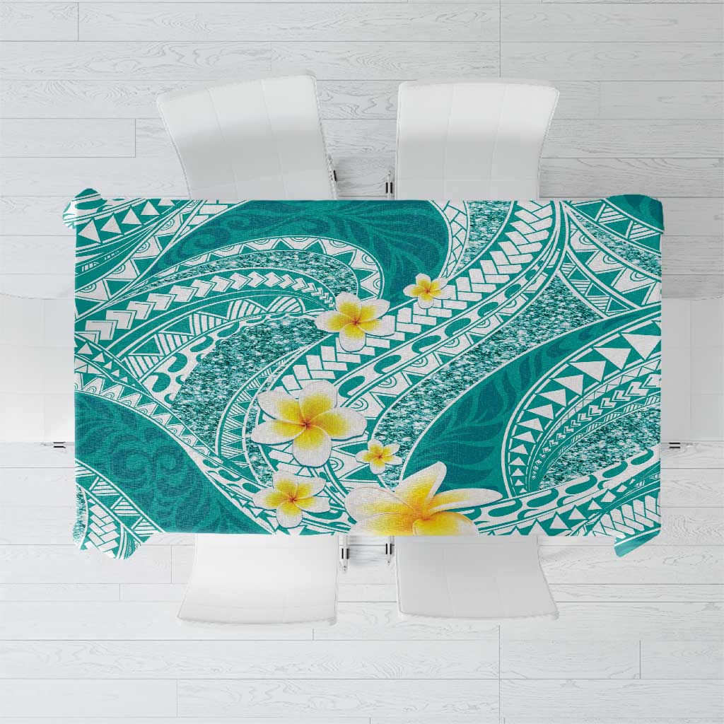 Plumeria Polynesian Teal Glitter Pattern Tablecloth LT01 Teal - Polynesian Pride