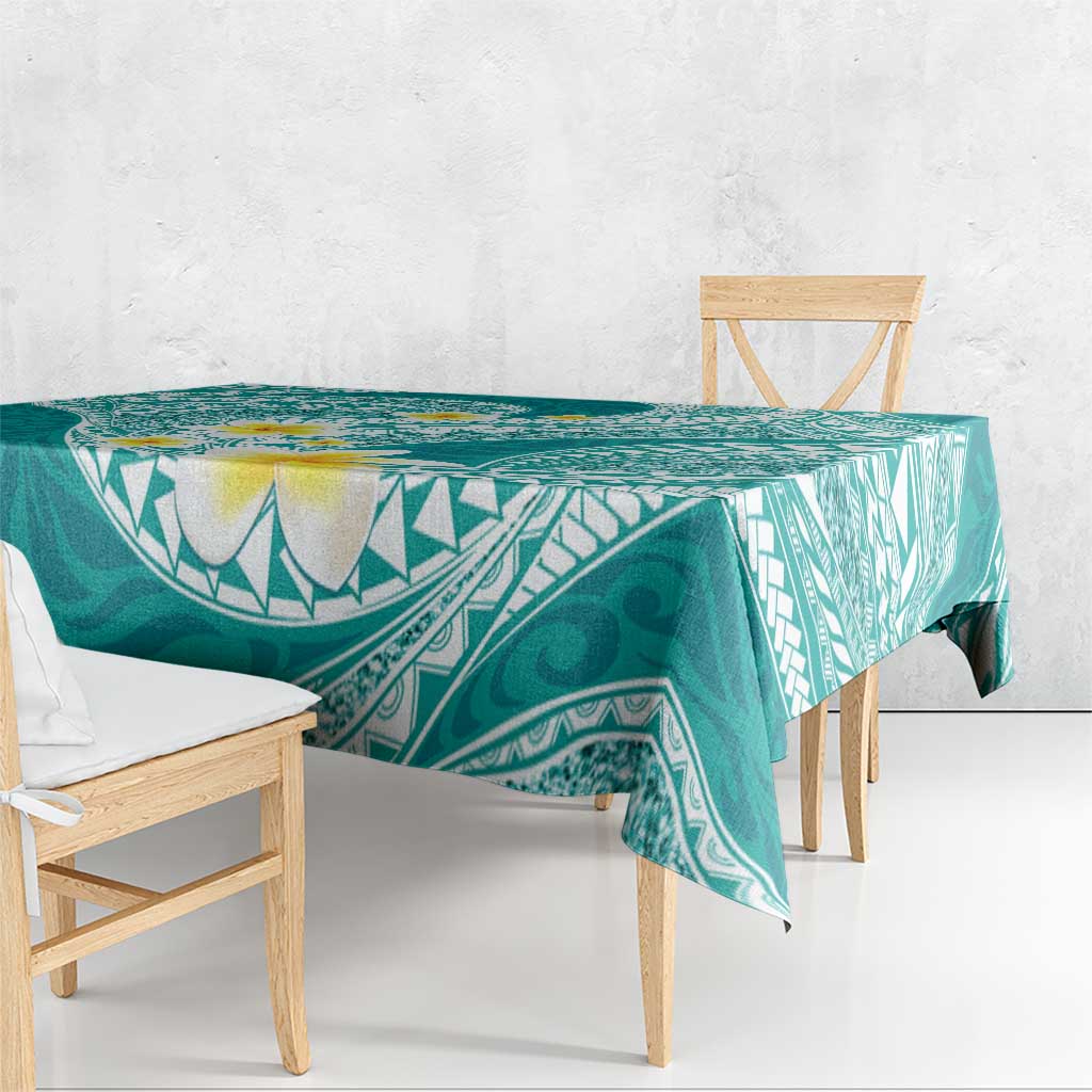 Plumeria Polynesian Teal Glitter Pattern Tablecloth LT01 - Polynesian Pride