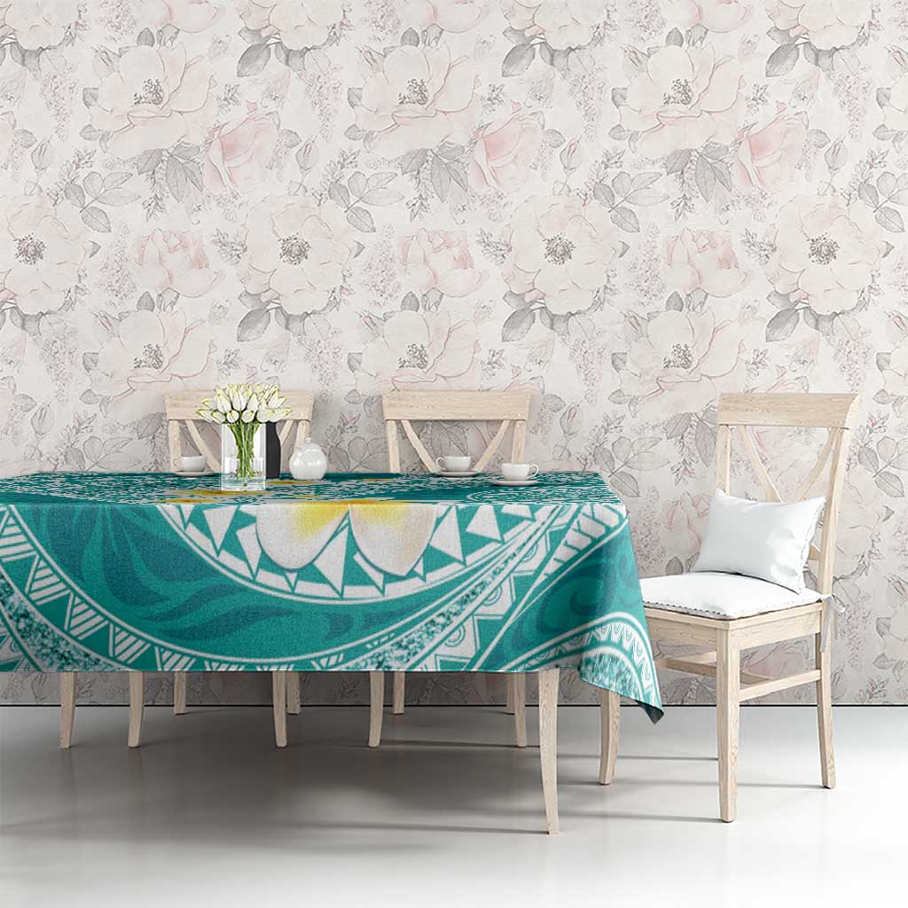 Plumeria Polynesian Teal Glitter Pattern Tablecloth LT01 - Polynesian Pride