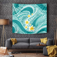 Plumeria Polynesian Teal Glitter Pattern Tapestry