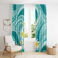 Plumeria Polynesian Teal Glitter Pattern Window Curtain