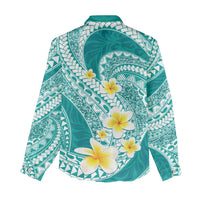 Plumeria Polynesian Teal Glitter Pattern Women Casual Shirt LT01 - Polynesian Pride
