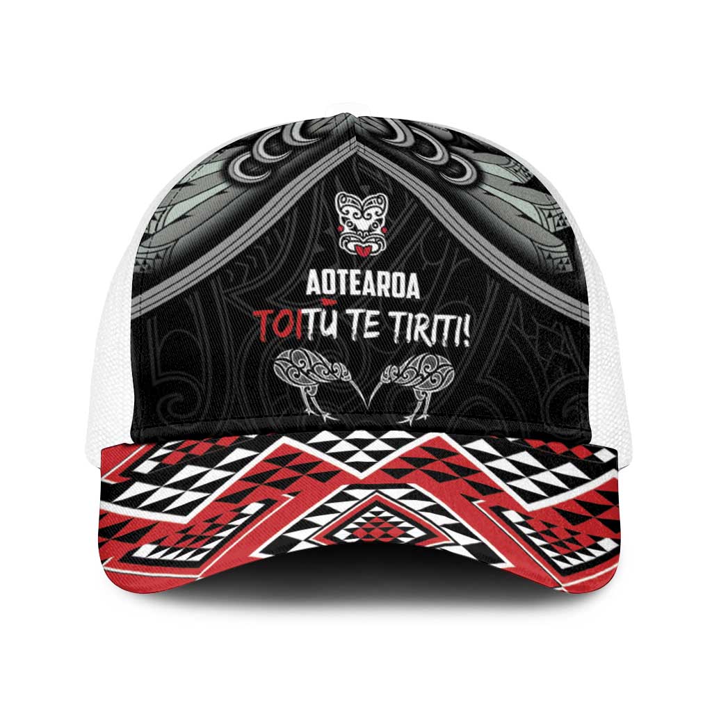 Aotearoa Toitu Te Tiriti Waitangi Baseball Net Cap Proud To Be Maori LT01 One Size White Black - Polynesian Pride