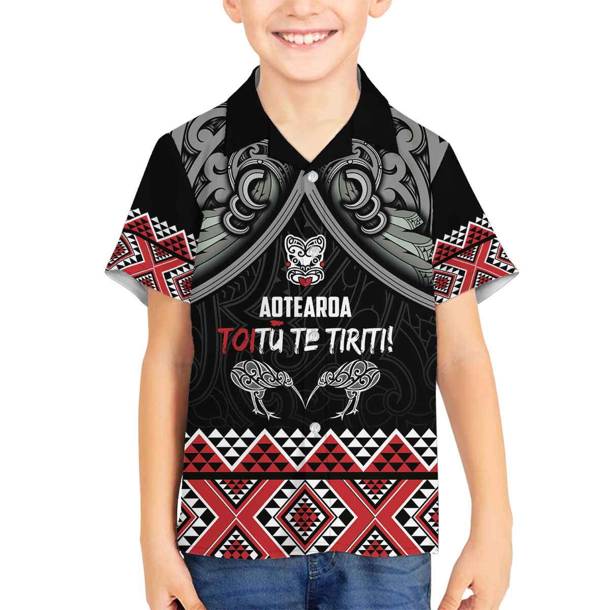 Aotearoa Toitu Te Tiriti Waitangi Family Matching Off The Shoulder Long Sleeve Dress and Hawaiian Shirt Proud To Be Maori