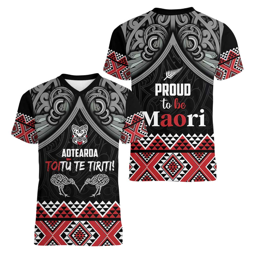 Aotearoa Toitu Te Tiriti Waitangi Women V-Neck T-Shirt Proud To Be Maori