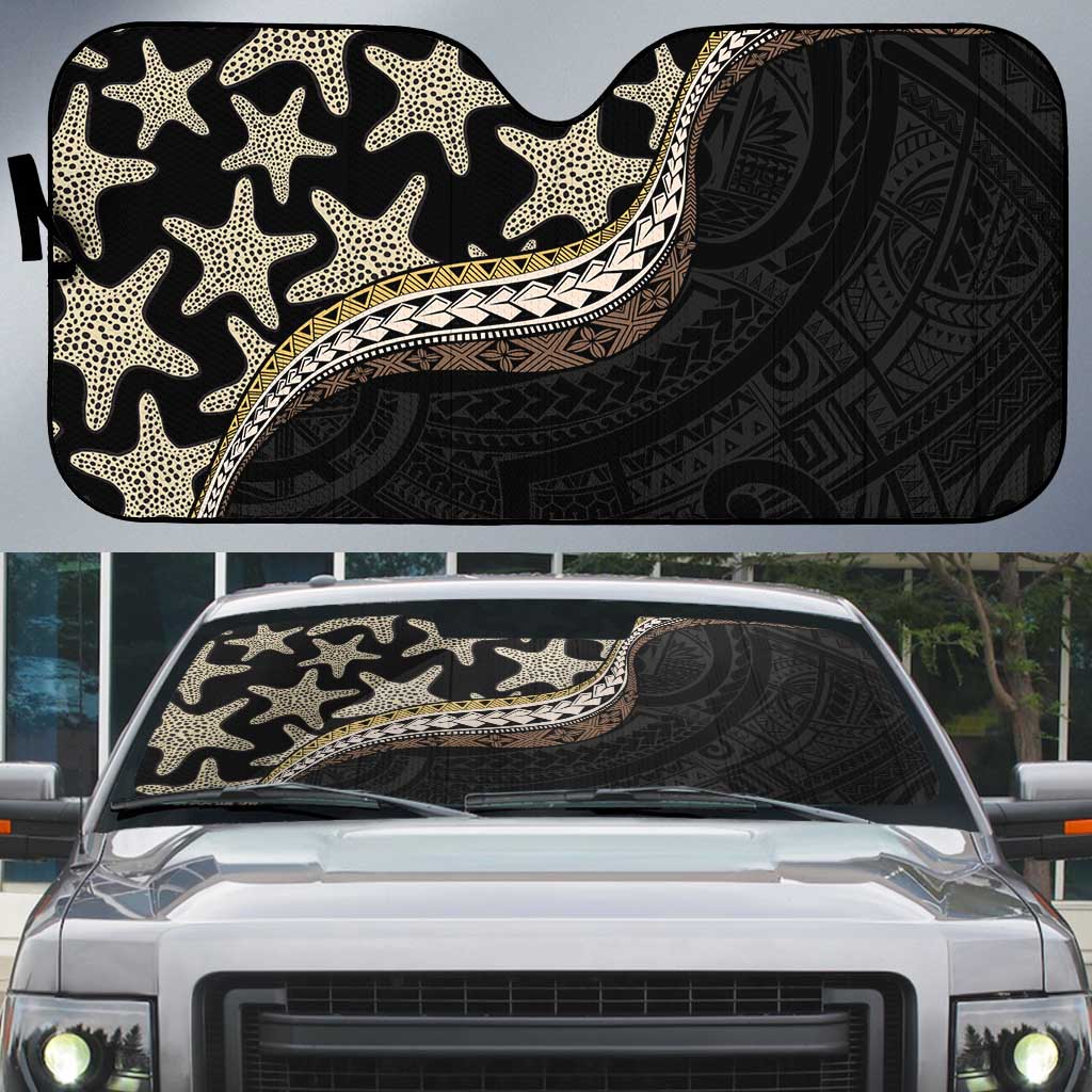 Beige Polynesian Starfish Unique Pattern Auto Sun Shade