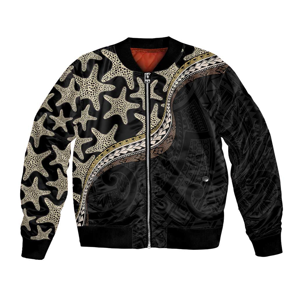 Beige Polynesian Starfish Unique Pattern Bomber Jacket LT01 Unisex Beige - Polynesian Pride