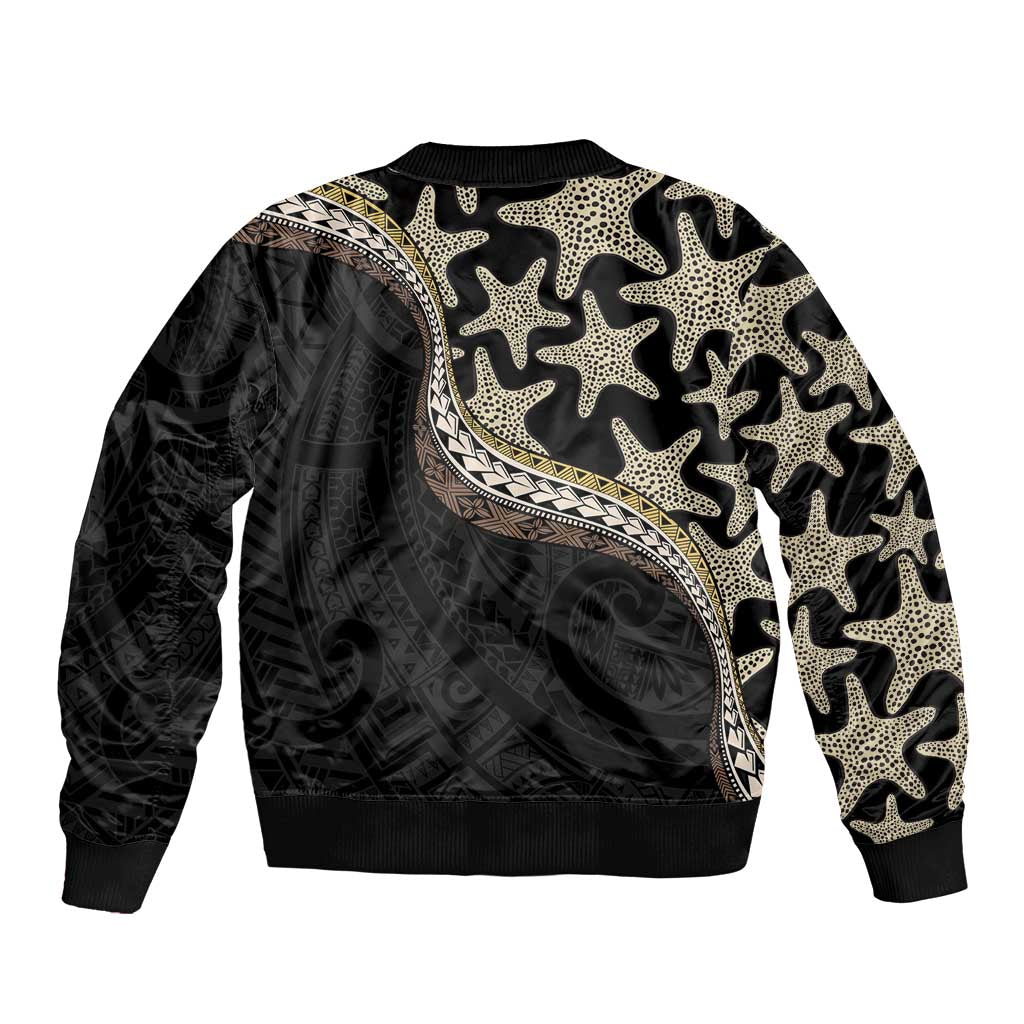 Beige Polynesian Starfish Unique Pattern Bomber Jacket LT01 - Polynesian Pride