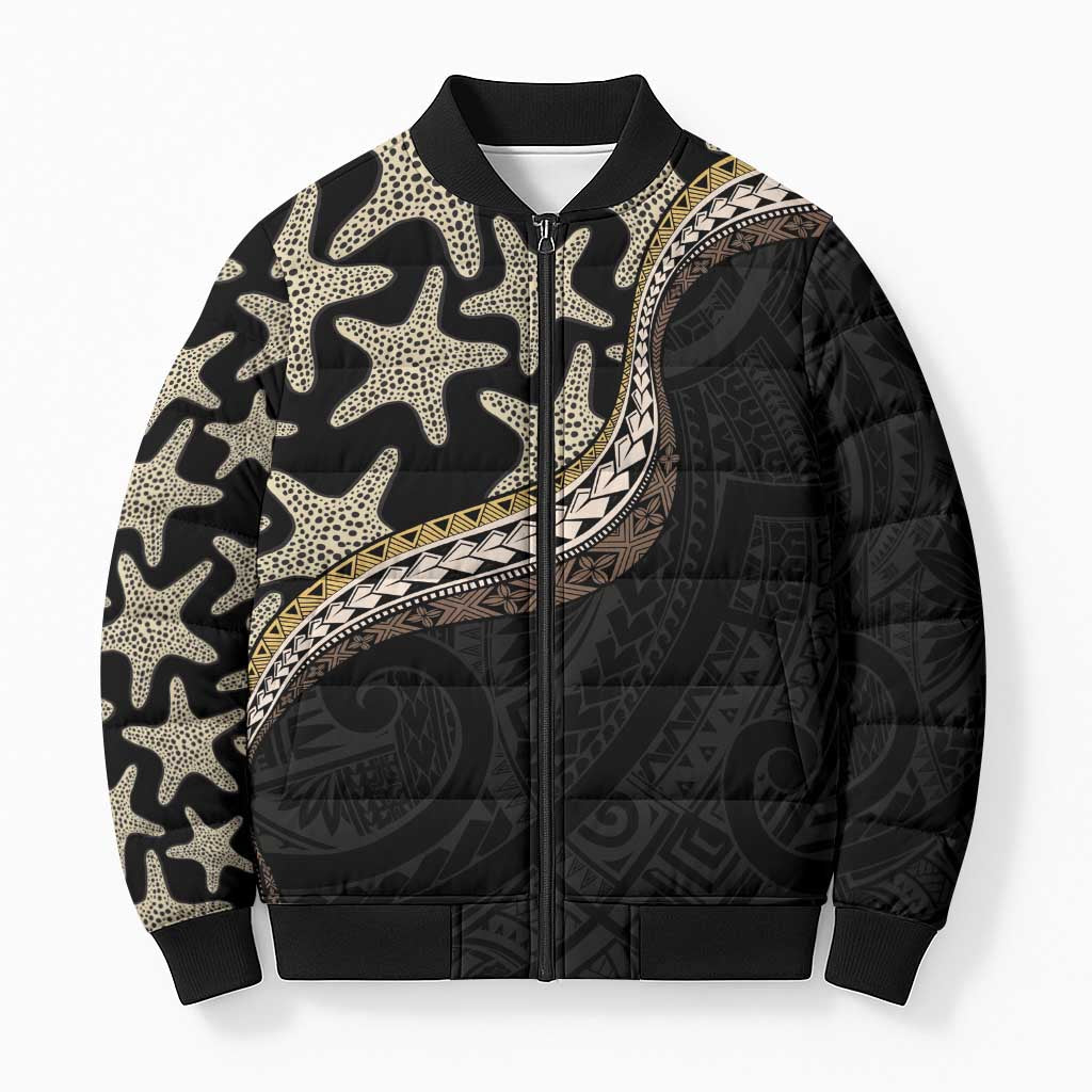 Beige Polynesian Starfish Unique Pattern Bomber Puffer Jacket LT01 Unisex Beige - Polynesian Pride