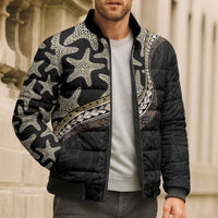 Beige Polynesian Starfish Unique Pattern Bomber Puffer Jacket