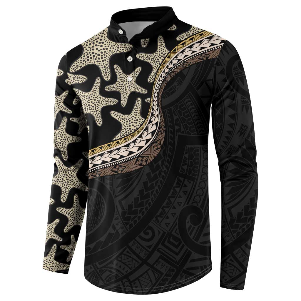 Beige Polynesian Starfish Unique Pattern Button Sweatshirt LT01 - Polynesian Pride