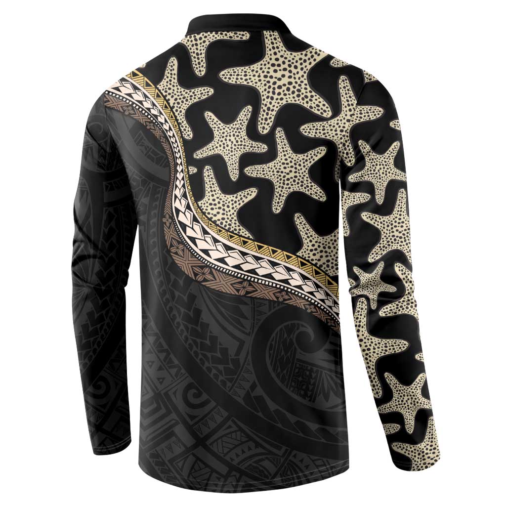 Beige Polynesian Starfish Unique Pattern Button Sweatshirt LT01 - Polynesian Pride