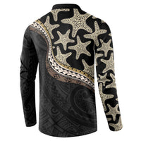 Beige Polynesian Starfish Unique Pattern Button Sweatshirt LT01 - Polynesian Pride