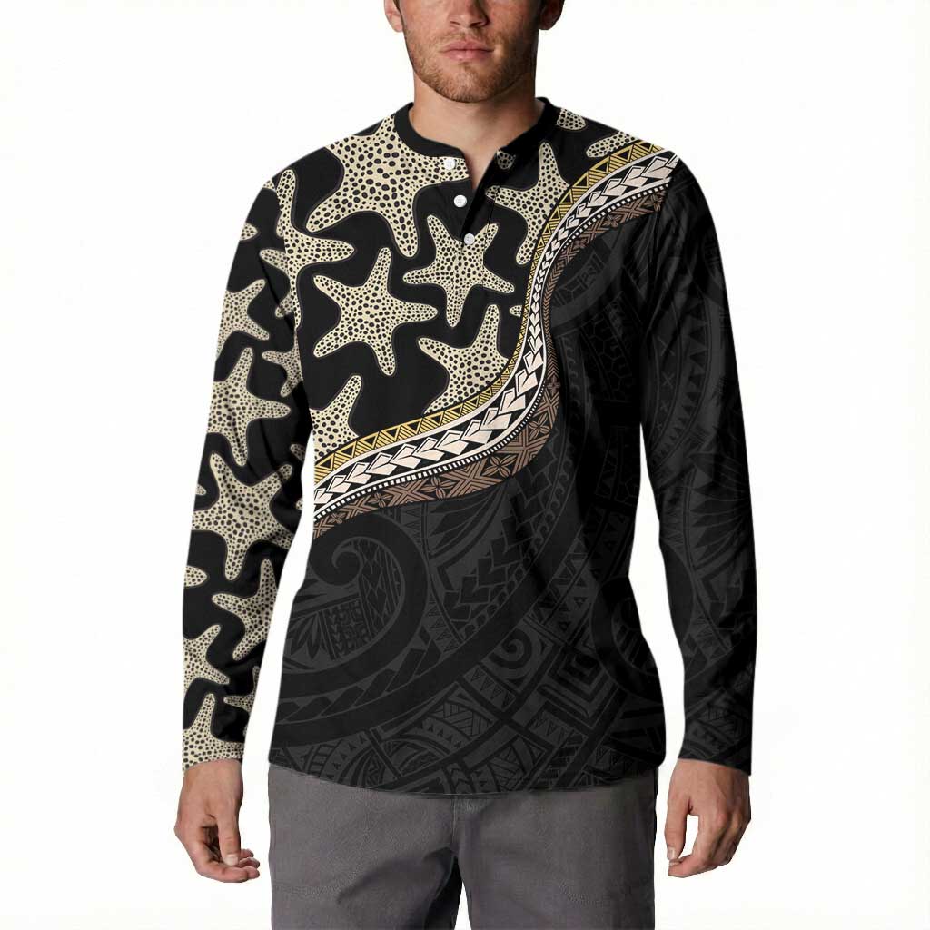 Beige Polynesian Starfish Unique Pattern Button Sweatshirt LT01 - Polynesian Pride