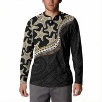 Beige Polynesian Starfish Unique Pattern Button Sweatshirt LT01 - Polynesian Pride