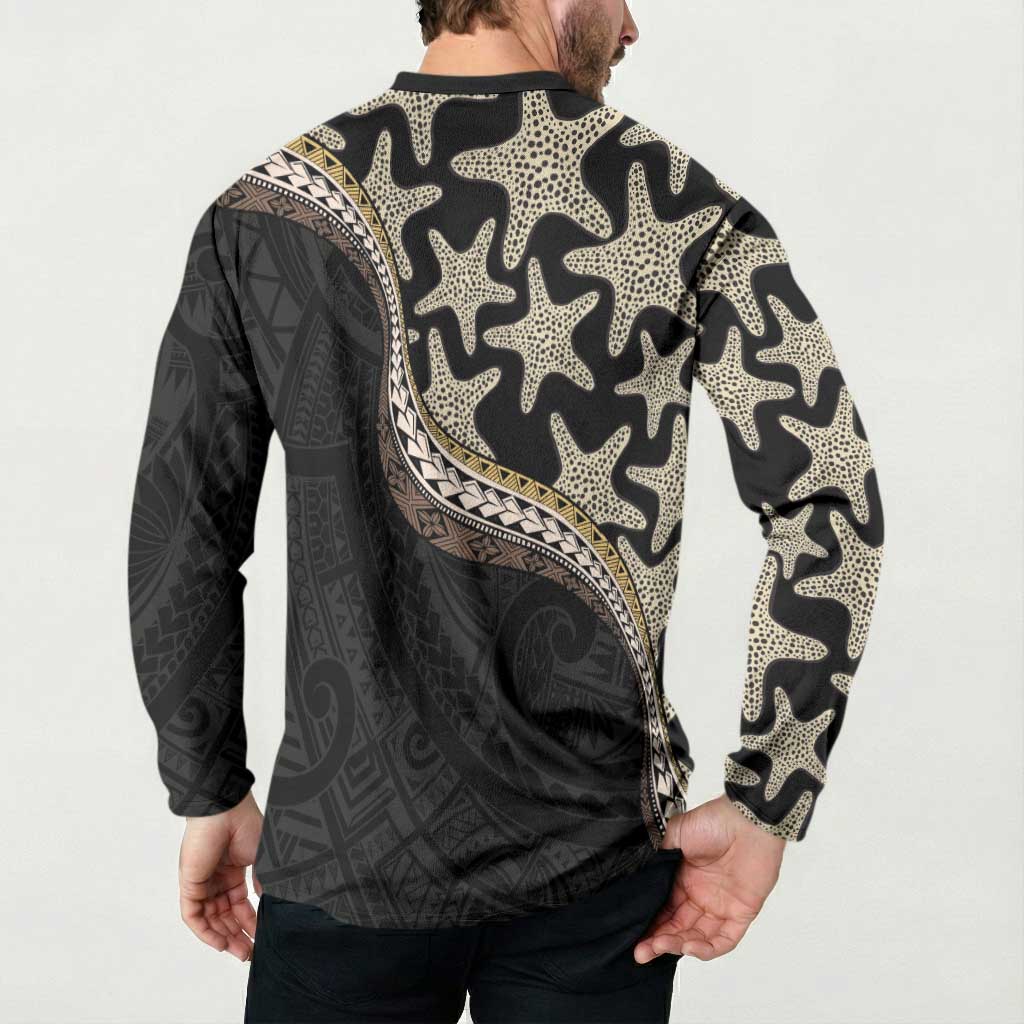 Beige Polynesian Starfish Unique Pattern Button Sweatshirt LT01 - Polynesian Pride