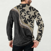 Beige Polynesian Starfish Unique Pattern Button Sweatshirt LT01 - Polynesian Pride