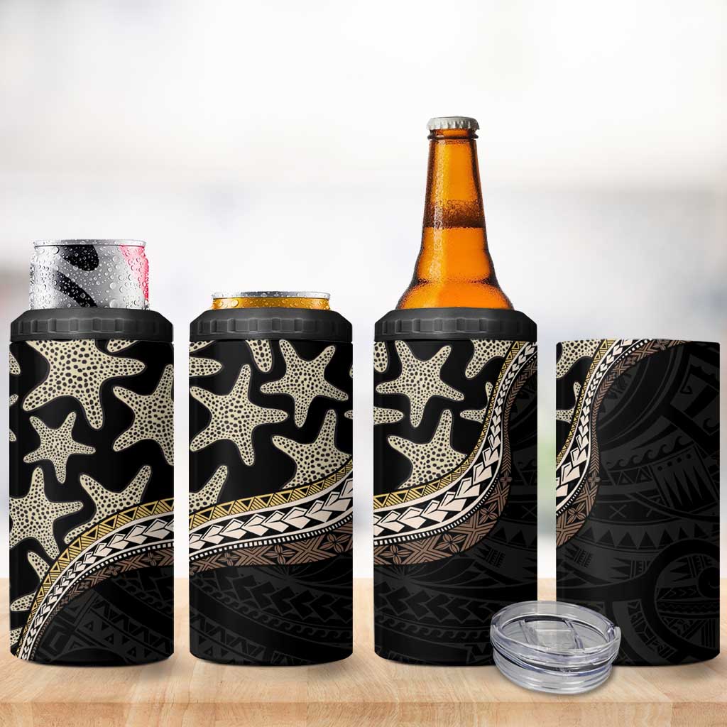 Beige Polynesian Starfish Unique Pattern 4 in 1 Can Cooler Tumbler